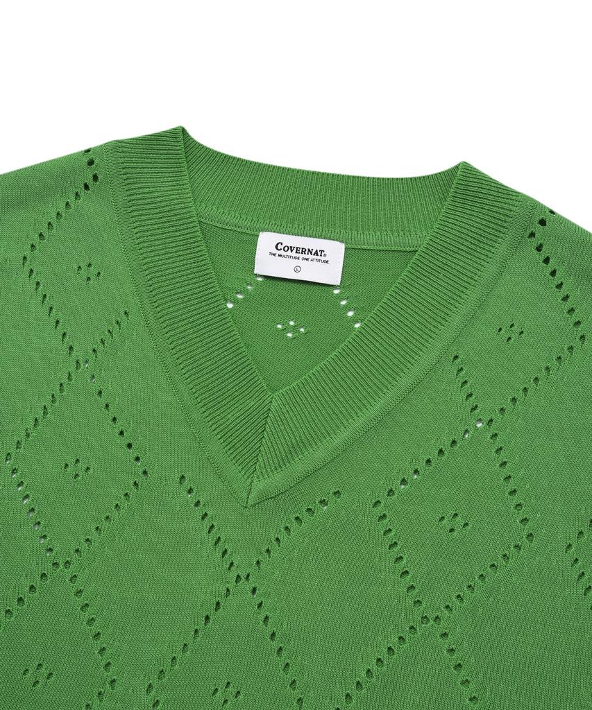 COVERNAT Argyle Scallop Knit Vest Sour Apple