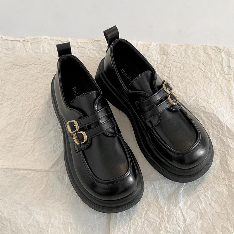 Черные французские ретро туфли на платформе из кожи женские 2025 года новые универсальные туфли на толстом каблуке в британском стиле