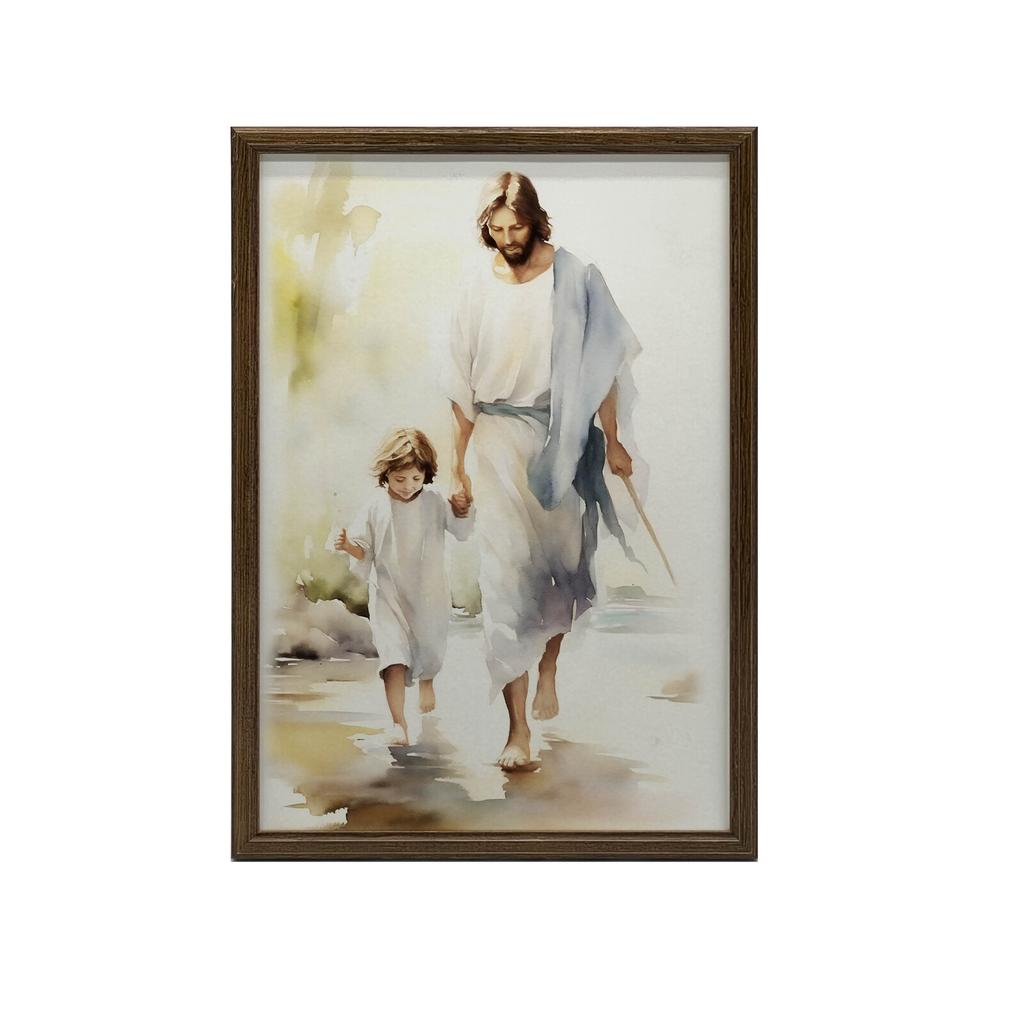 Jesus Walking With Child Jesus Walking With Child, 50X70 Cm, Unframed, Premium Canvas On Stretcher