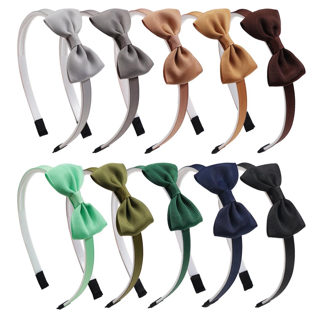 10Pcs Grosgrain Ribbon Hair Bows of Children's Headband Girls Handmade Pleat Solid Color Cute Princess Headband Hair Accessories