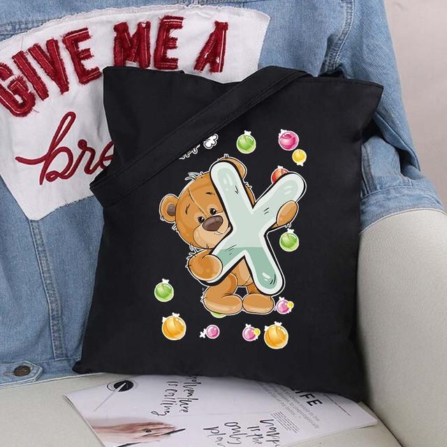 Женская парусиновая сумка-шоппер Harajuku, женская сумка большой вместимости, классическая винтажная сумка на плечо, милая сумка с узором медведя, большая сумка