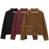 2025 Early Spring Women's Suede-Effect Long Sleeve Jacket with Turn-Down Collar