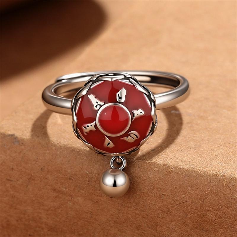 Blessing Prayer Wheel Ring for Lady Party Accessories Retro Six Character Great Bright Women Jewelry Mantra Bell Pendant Ring
