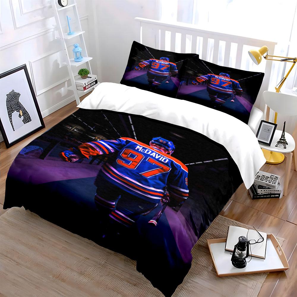 "Hockey Player 97 Blue Jersey Design" Print Bedding Set Duvet Cover Pillowcases (1* Duvet Cover 2* Pillowcases Do Not Include Comforter)