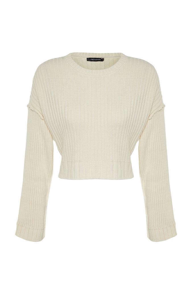 Women's Elegance Style Sweater Ecru Super Crop Knitwear Sweater