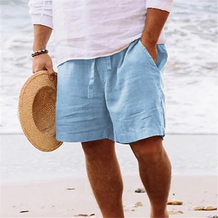 Men's Cotton Solid Color Short Lightweight Gym Pants Linen Beach Shorts Men Jogging Sport Large Short Homme