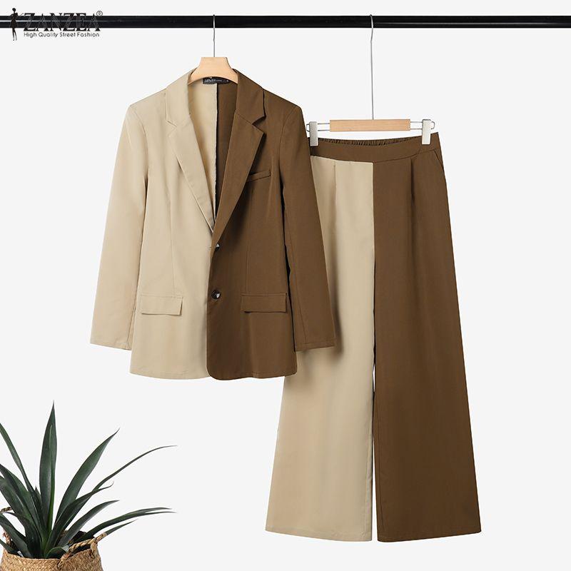 ZANZEA Женские костюмы-двойки: блейзер с длинным рукавом и брюки