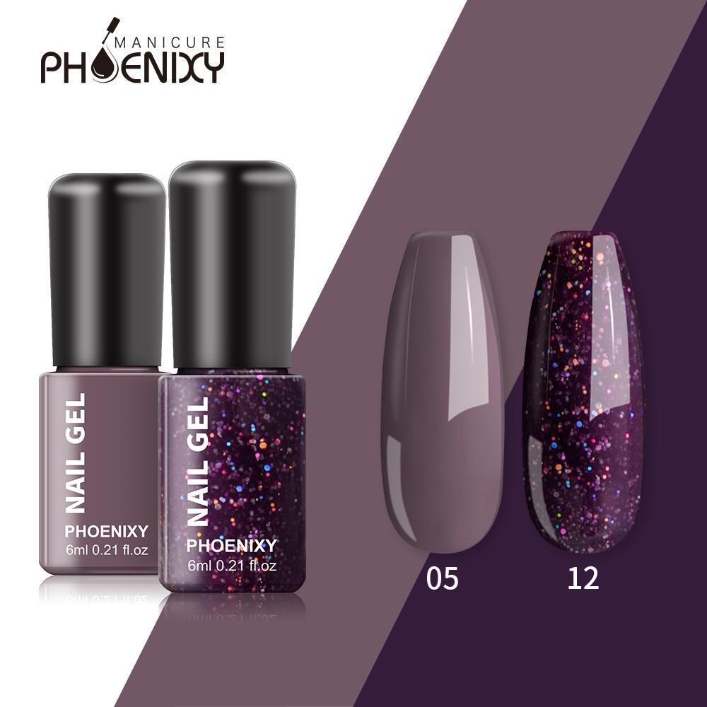 PHOENIXY 2PCs 6ml Nail Gel Varnish Kit: UV Gel Nail Colorful Sequins Gel Polish, Lasting Glitter Soak Off Varnish