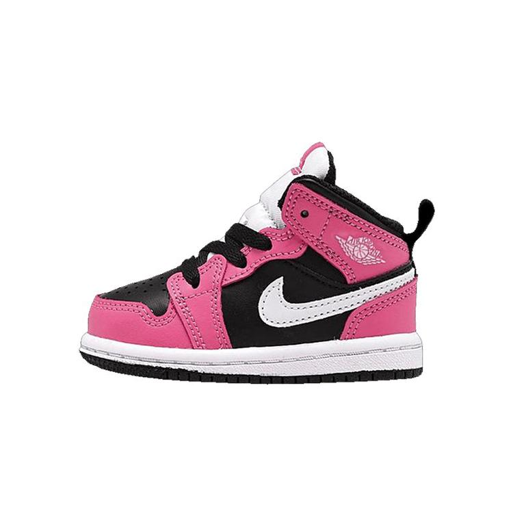 Jordan Air Jordan 1 Mid Synthetic Leather Mid top Basketball Shoes Pink Black Infant And Toddler 644507-002
