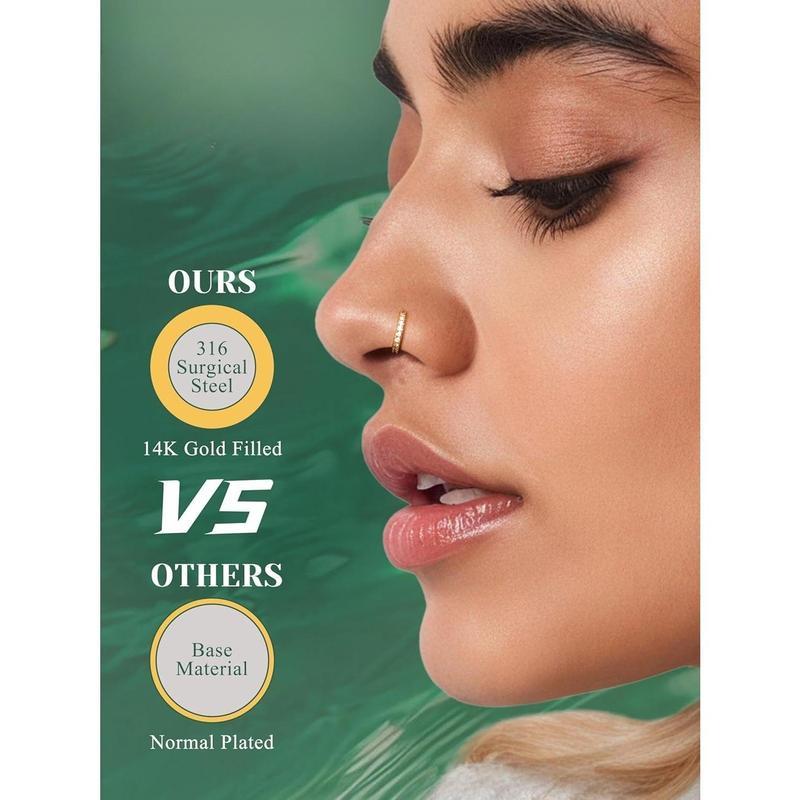 ORAZIO 18Pcs Nose Rings for Women Men 14K Gold-plated Surgical Steel Nose Hoops L Shaped Studs Opal CZ Nostril Piercing Jewelry