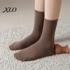 Minimalist Fashion Cotton Socks Women Mid-Length Crew Socks, Casual Loose Cuff Mittens, Comfortable Non Binding Breathable Solid Color for Autumn