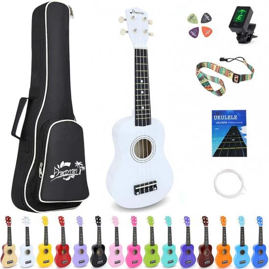 21-дюймовое сопрано укулеле из липы, акустическая мини-гитара для начинающих, с чехлом, ремнем, тюнером, медиаторами, струнами, базовым учебником