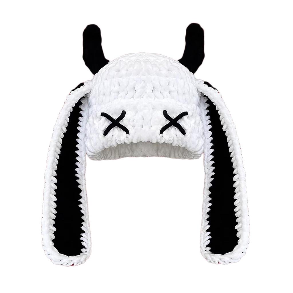 Cute And Quirky Little Devil Long-eared Knitted Hat For Women, Warm And Ear-protecting For Fall And Winter, Sweet And Cool Horned Pullover Woolen Hat