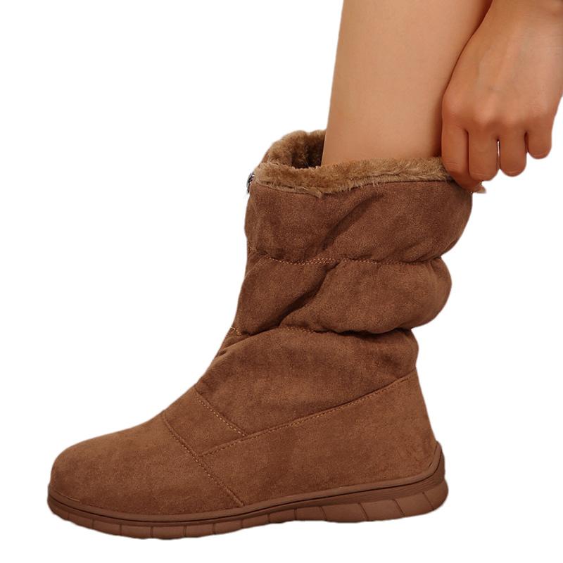 Женские зимние ботильоны на плоской подошве из замши, дизайнерские хлопковые туфли на молнии 2025 года, модные короткие плюшевые удобные повседневные теплые зимние ботинки Botas De Mujer