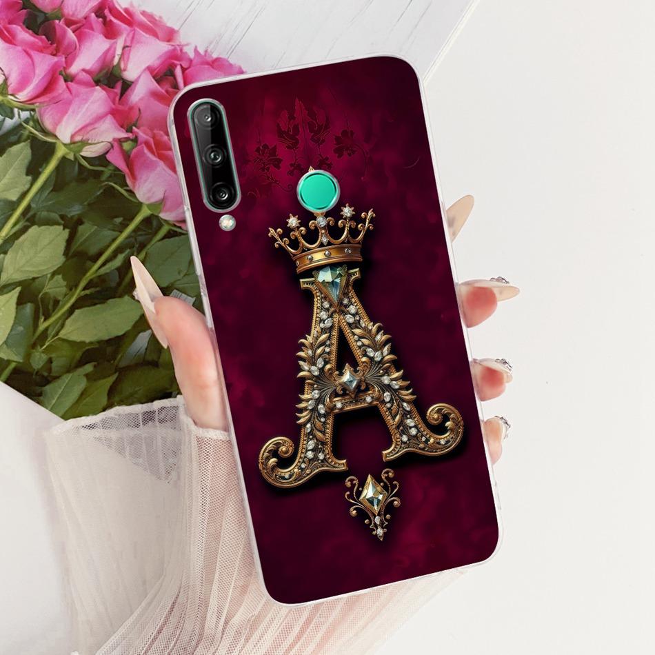 For Huawei Y7p Royal Crown Initial Letter Couple Phone Case For Huawei Y7P 2020 ART-L28 L29 Soft Silicone TPU Covers Bumpers