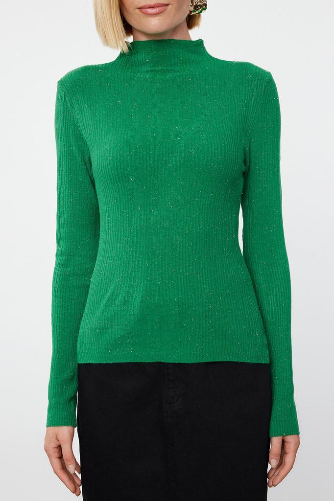 Женский свитер элегантного стиля зеленый из премиальной пряжи специальной пряжи со стойкой трикотажный свитер