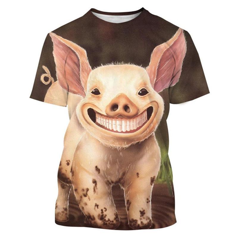 Cute Men and Women Guitar and Pork 3D Printed T-shirt, Imitating Animal Fun Summer Clothing, Round Neck, Short Sleeves, Casual