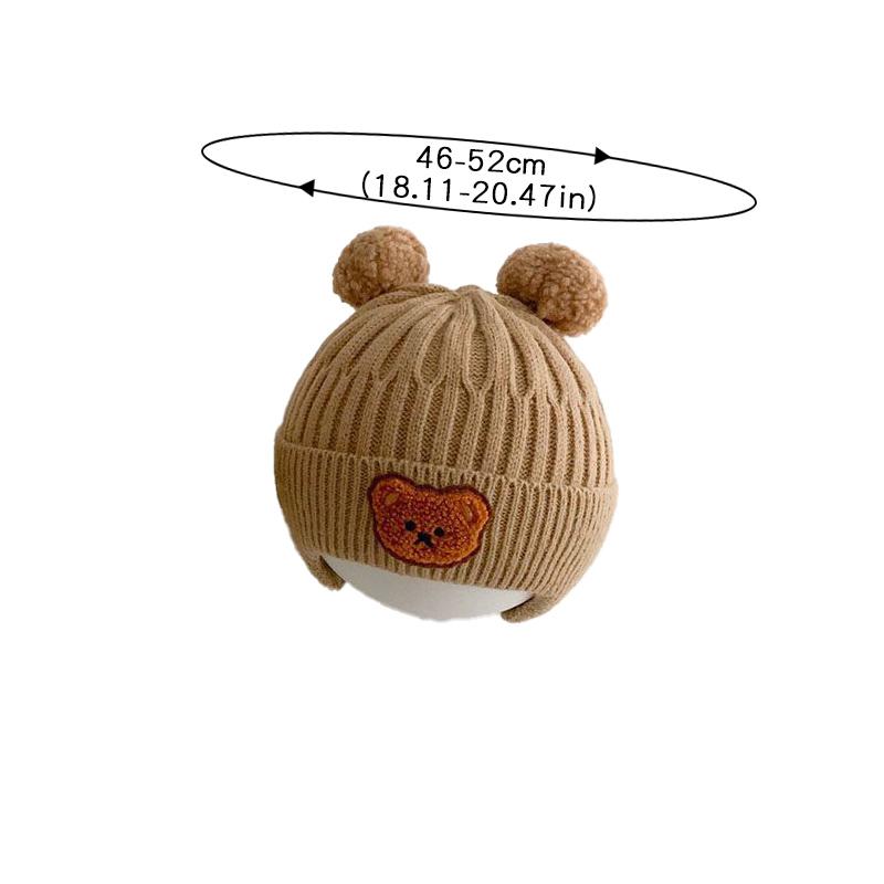 Bear Ear Knit Wool Hat for Baby Cute Cartoon Infant Ear Protection Cap Winter Warm Kids Boy Girl Earflap Beanies