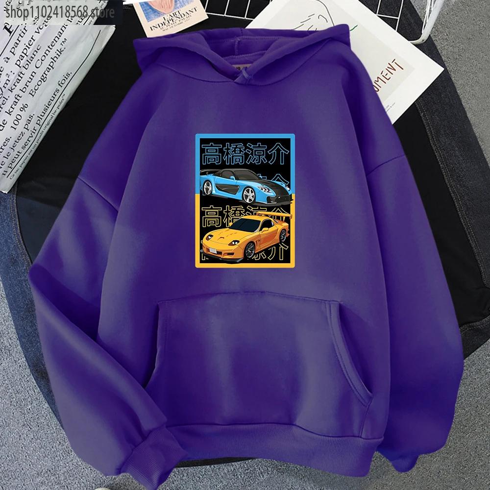 Японское Аниме Худи AE86 Графическая Толстовка Мужская С Круглым Вырезом Длинные Рукава Мода Повседневная Дрифт Гонки Женская Одежда
