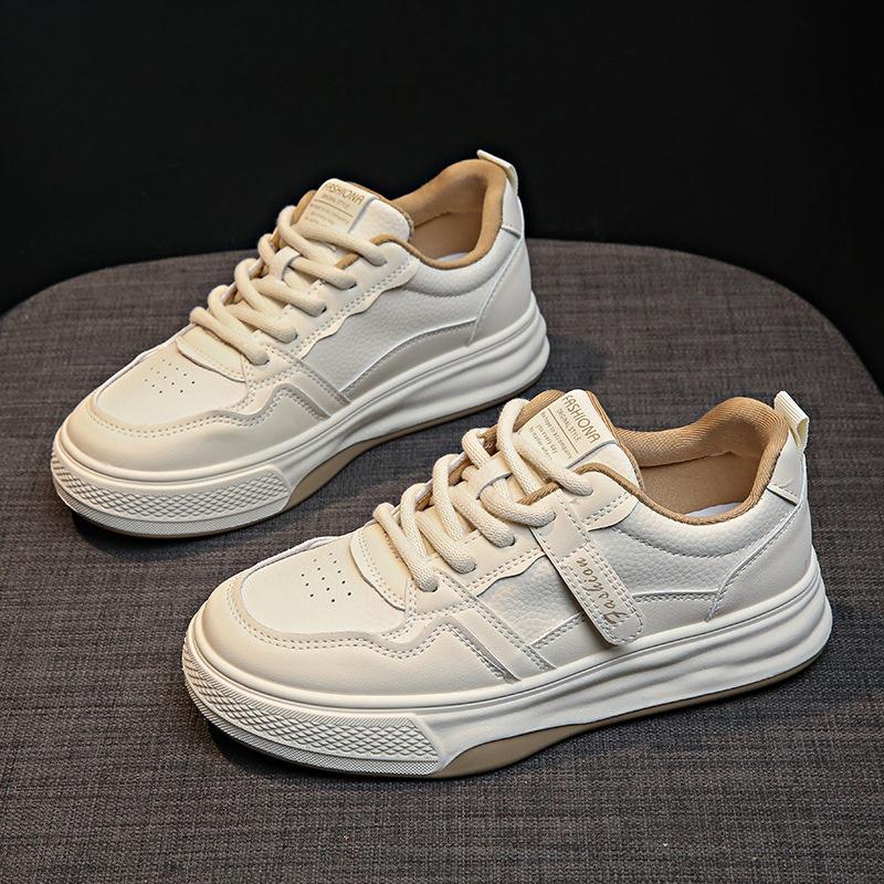 Кожаная платформа белая обувь женская весна 2025 новая студенческая универсальная на плоской подошве женская обувь спортивная и для отдыха обувь для скейтборда