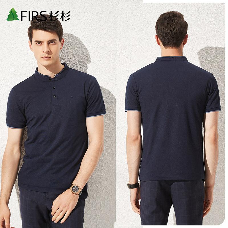 [Mulberry Silk Blended] Summer New Business and Leisure Small Stand up Collar Solid Color Breathable Short Sleeve Polo Shirt for Men