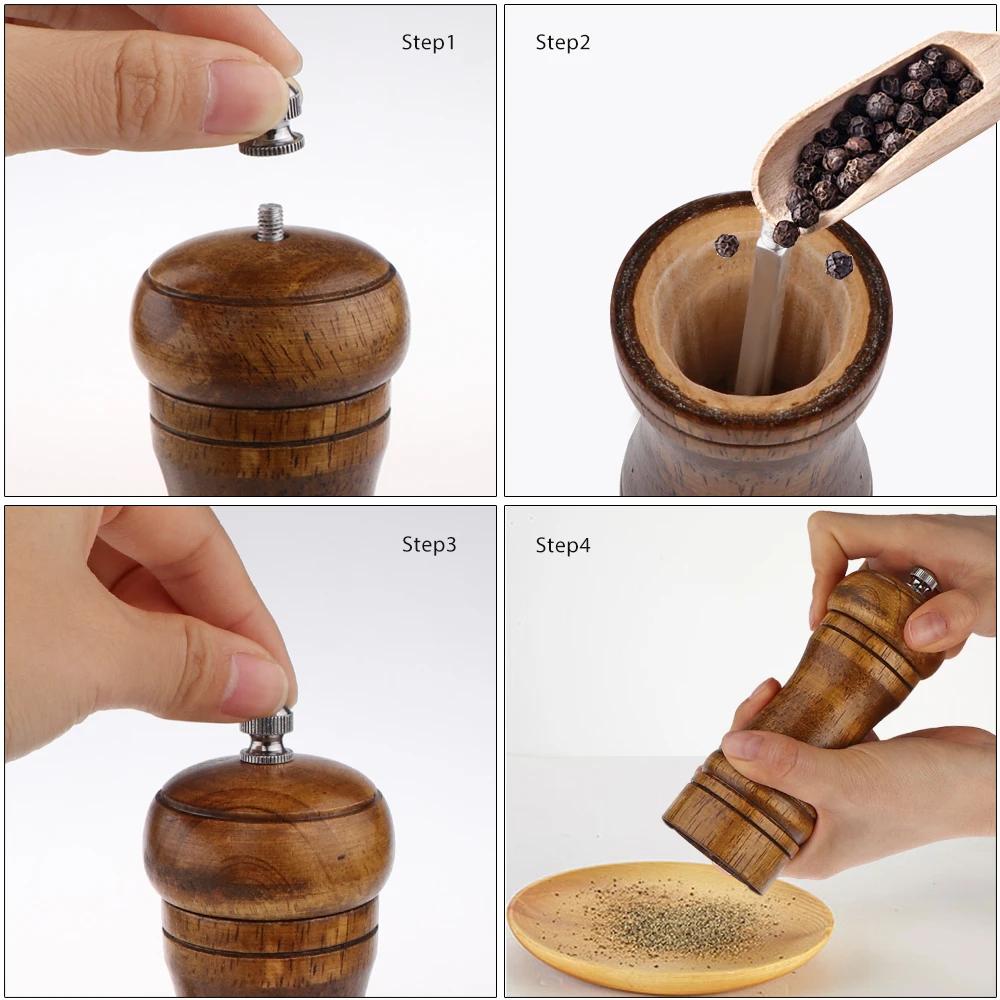 5/8/10 Inch Wooden Pepper Grinder Salt and Pepper Mill Spice Grain Grinder With Adjustable Ceramic Grinding Core Manual Grinder