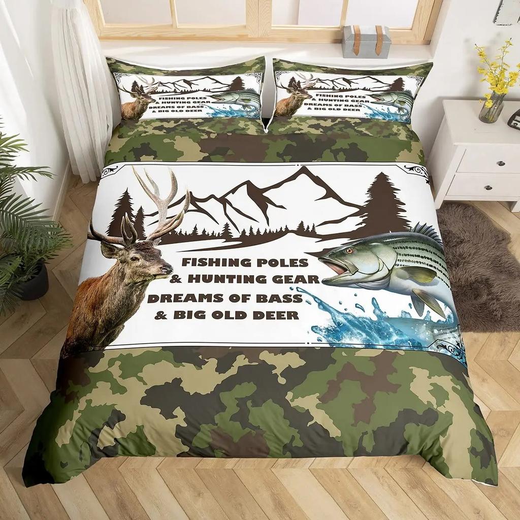 Grey Camo Comforter Bedding Set Full Size, Camouflage Army Design Bedding Collections For Kid Boy, Soft All-Season Bed Set