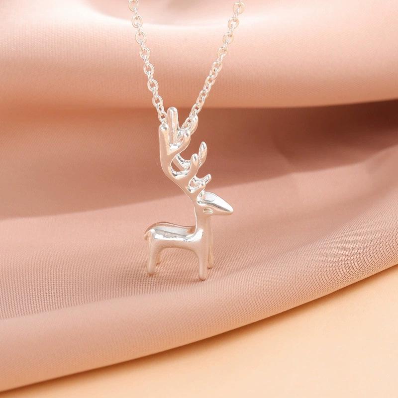 Корейское 3D ожерелье с оленьими рогами: Милый маленький лось, универсальная модная ключичная цепочка для Рождества