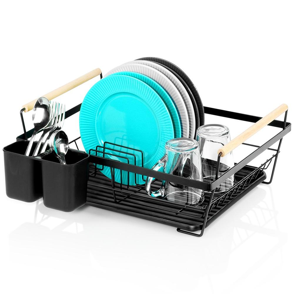 Large Standing Dish Drainer Plates Cutlery Black Metal 45 cm