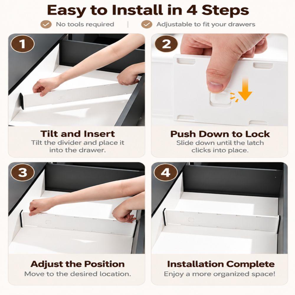8pcs Side Locking Buckle Drawer Organizer Adjustable Adjustable Drawer Divider  Clothes