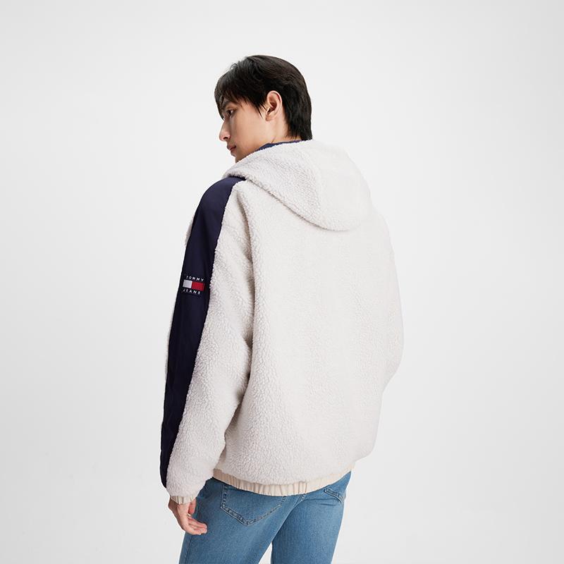 Tommy Hilfiger Модная мужская куртка с капюшоном, приталенная, с блоками контрастных цветов, из искусственного мутона, мужские куртки, красный, белый, синий, XJ0XJ00881