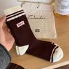 Socks European Goods Vintage Polka Dot Stripe Flocked Fabric Label Contrasting Mid-Leg Socks Maillard Coffee Cotton Socks Socks