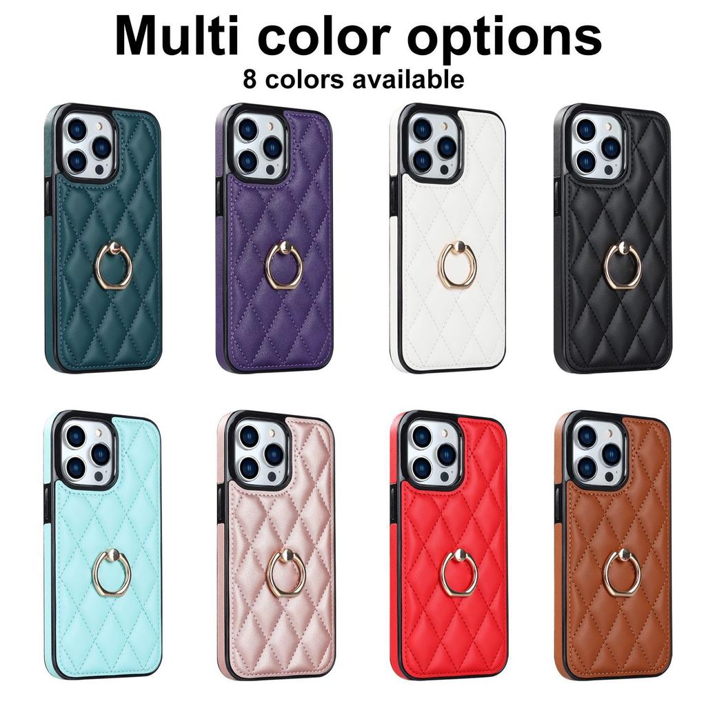 Suitable for iPhone14 mobile phone case 13Pro Xiaoxiangfeng ring bracket case 14plus Japanese and Korean rhombus leather pattern