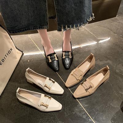 Piaohong Маленькие кожаные туфли женские британские ветреные туфли на толстом каблуке однобортные туфли с одной педалью женские туфли на среднем каблуке