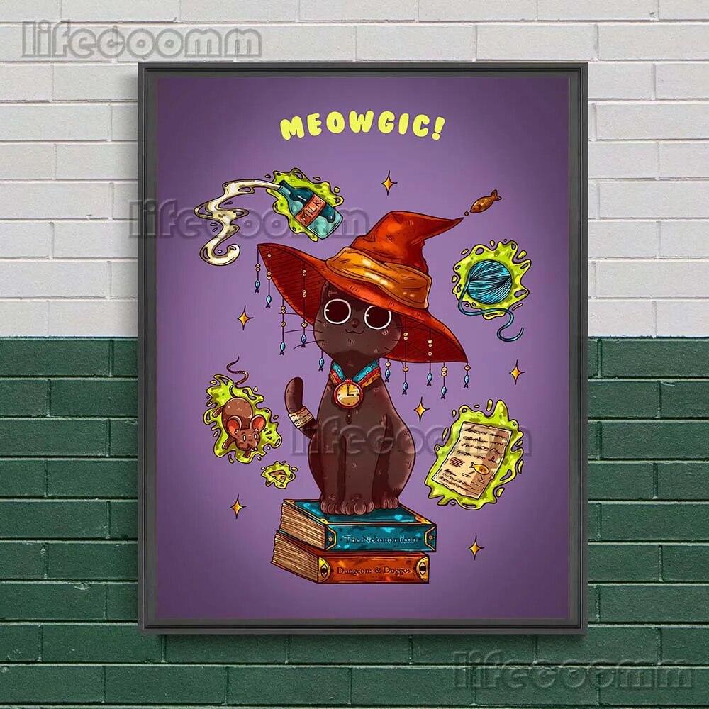 Солнце и Луна, мультяшное изображение, художественный постер, Звездная ведьма и волшебник, кот, забавная настенная живопись на холсте, грибная фея, постер с принтом, декор без рамки