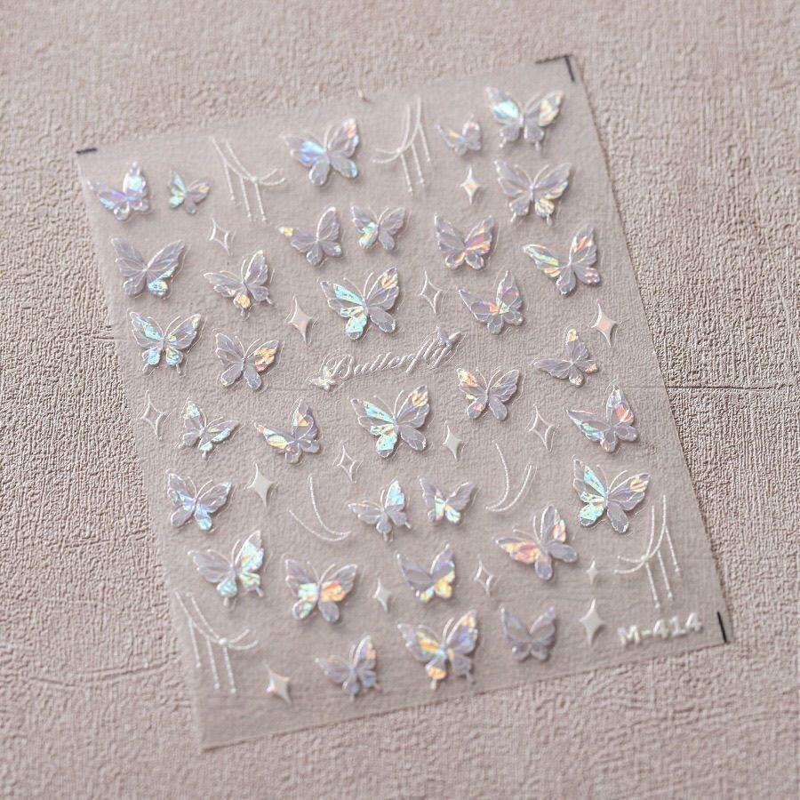 Светло-голубая ракушка Наклейка для нейл-арта с бабочкой Новая сломанная фиолетовая бабочка Красивая наклейка для ногтей