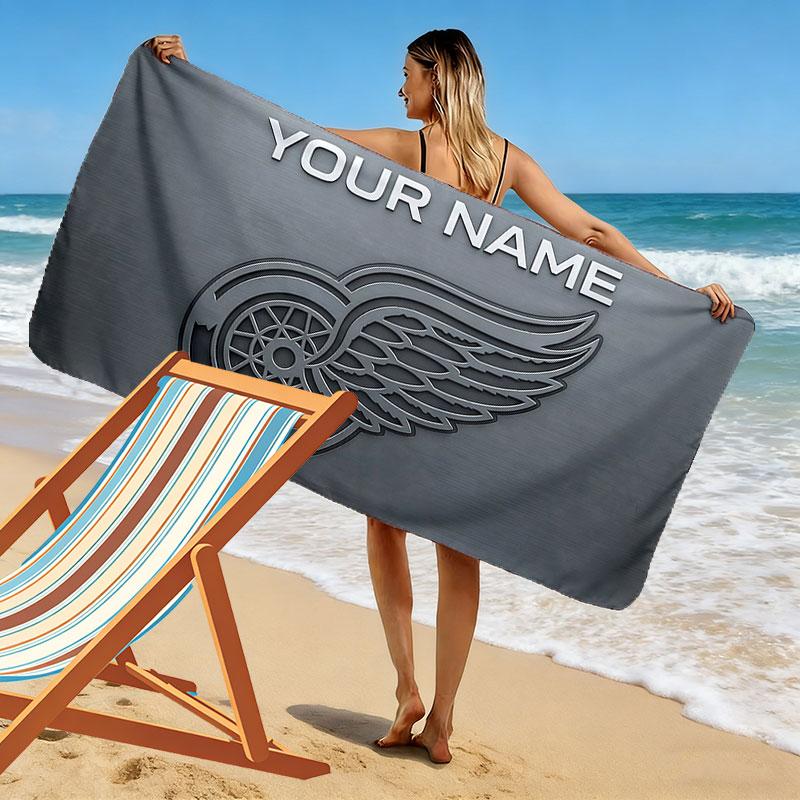 Custom Name,Detroit Red Wings Print Beach Towel, Large Soft Quick Dry Towel for Beach Camping Swimming