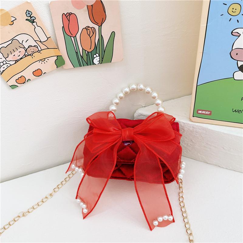 Elegant Pearl Red Childrens Handbag For Girls Featuring Breathable And Material Wearresistant