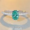 Nine Beauty Jewelry S925 Sterling Silver Paraiba Ring with High Carbon Diamond and Ice Flower Cut, Oval Green Diamond for Women