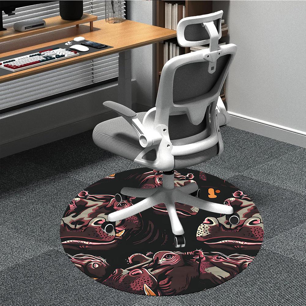 1PCHippopotamus Pattern Office Round Area Rug,  Mat Suitable For Office, Under Office Chairs Bedroom Living Room Home Decor, Room Deco