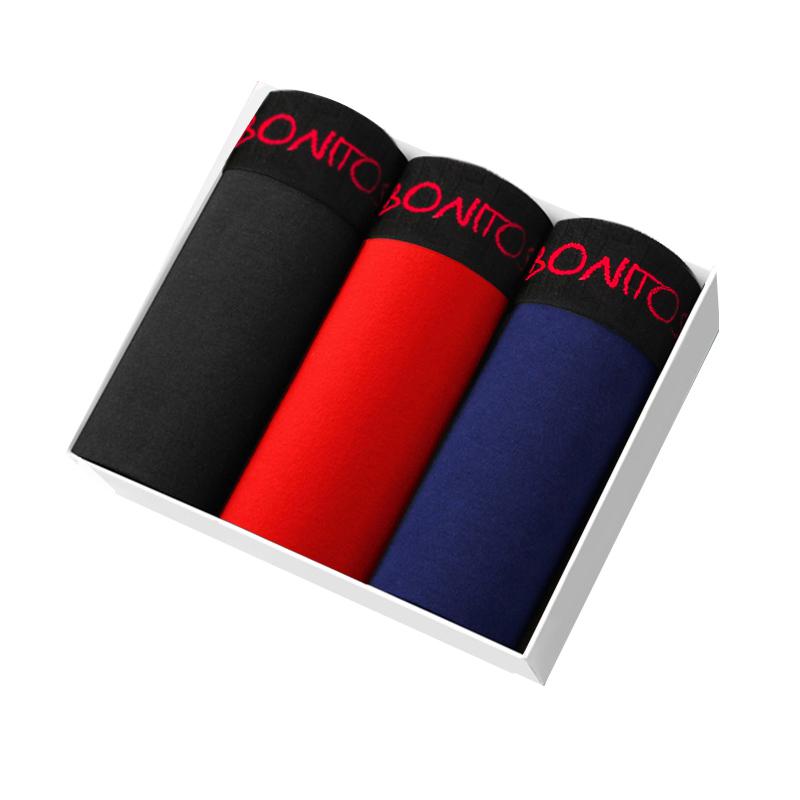 BONITOS 3 шт., хлопковые мужские боксеры, однотонные мужские трусы, сексуальный комплект мужского нижнего белья