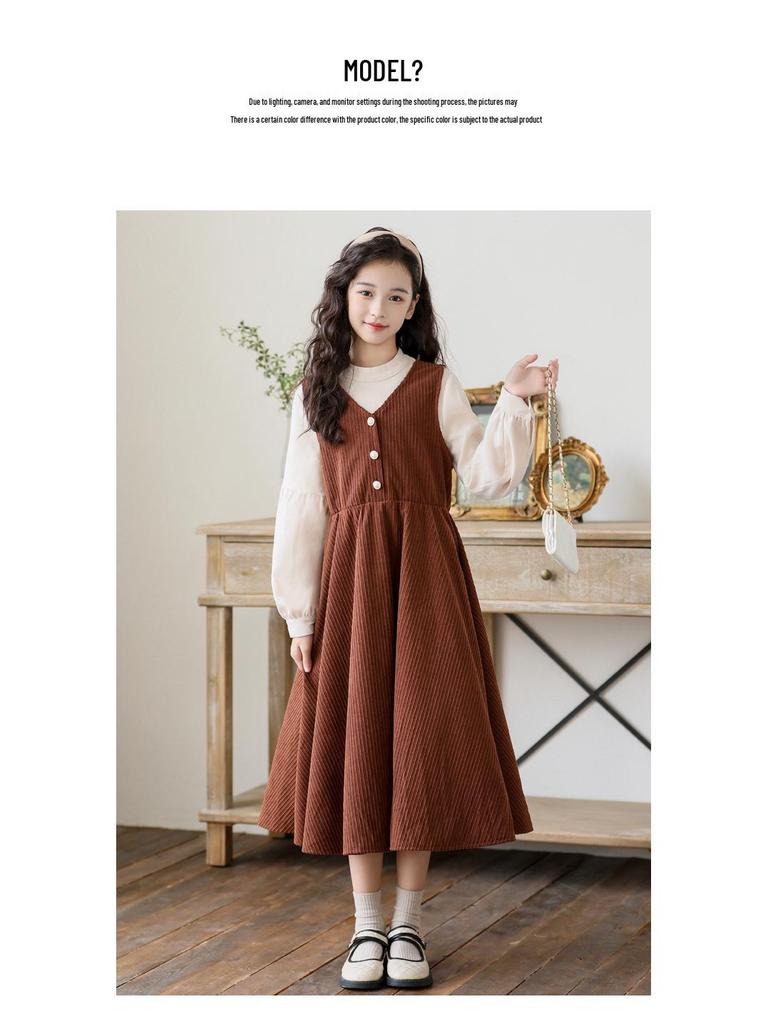 Платье принцессы CUHK для девочек, с длинным рукавом, с эффектом двухслойности - Модный осенне-зимний стиль