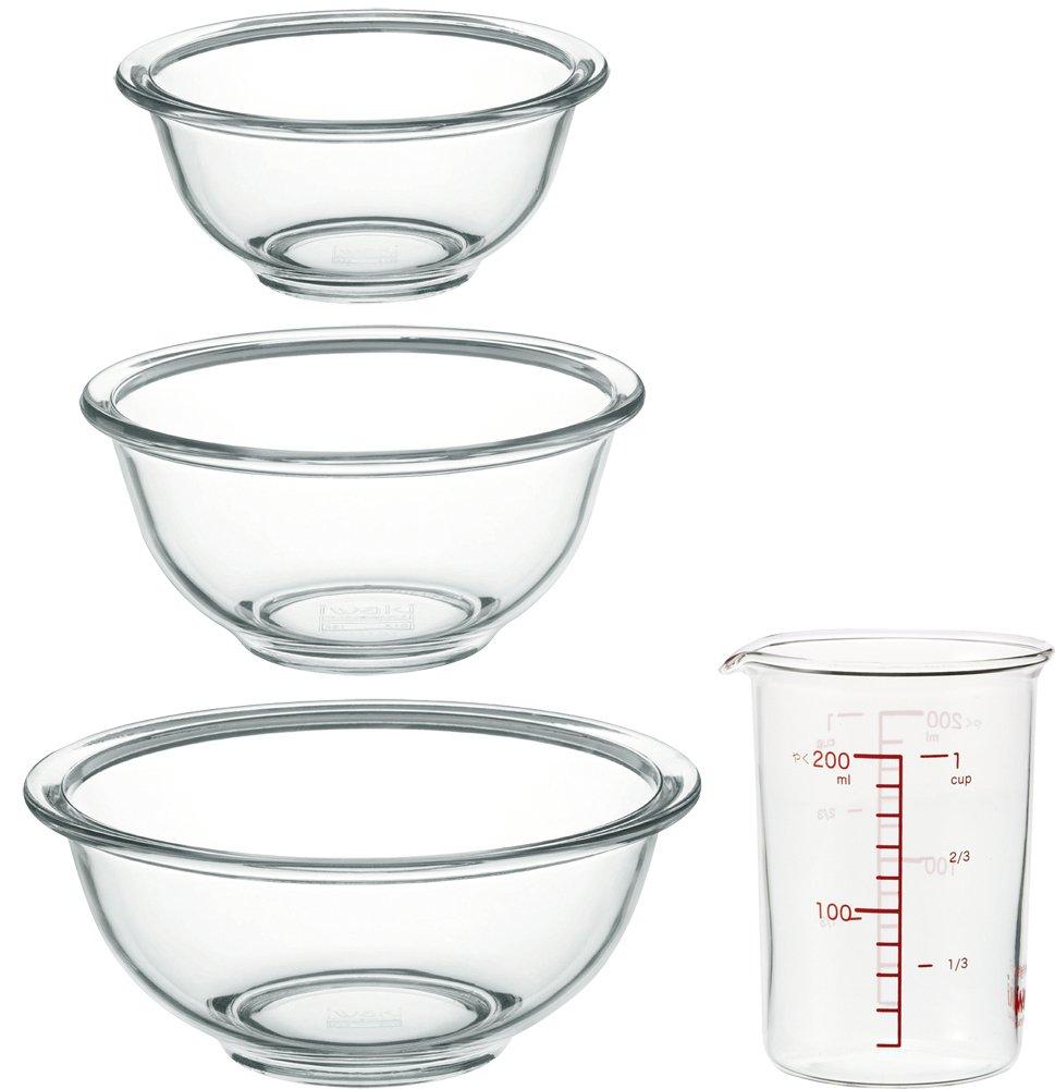 iwaki Стеклянная миска AGC Techno Glass 3 с мерной шкалой, широким горлышком для удобства, низким центром тяжести для (Иваки) Термостойкий набор, Круглый, Штук,