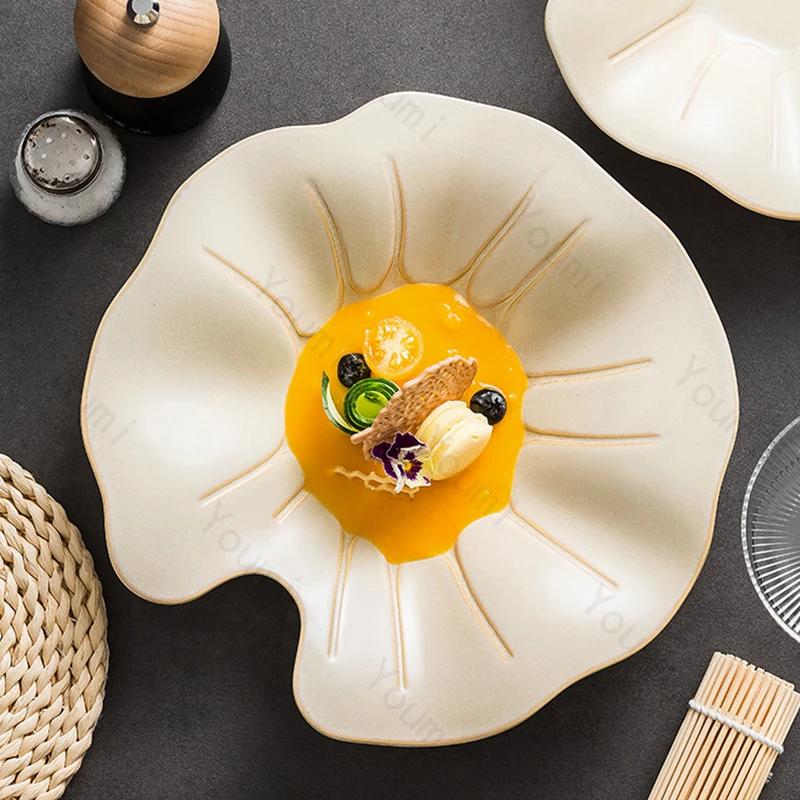 Высококлассные керамические тарелки для ресторанов, модные, легкие, роскошные суповые тарелки, изысканные, нестандартные, для послеобеденного чая, десерта, салата