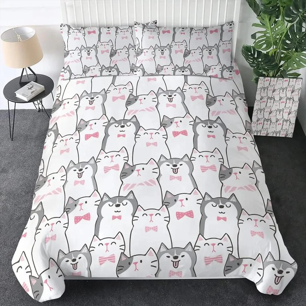 Cats Grey And White Cats Comfortable Duvet Quilt Cover Pillowcase Bedding Set Children Bedroom Decoration Home Textile