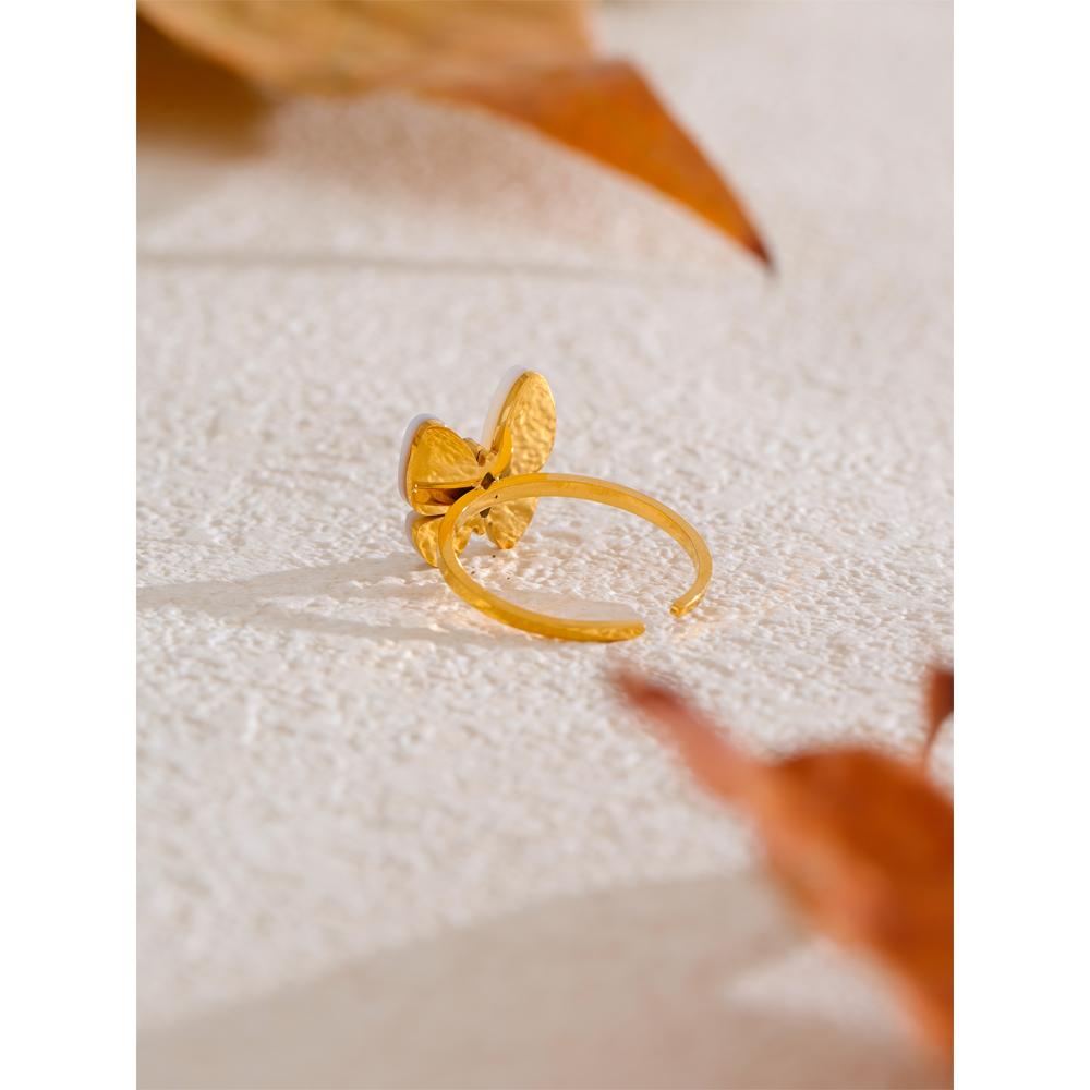 Eetit Кольцо-бабочка из нержавеющей стали 316L с натуральным цирконием в виде ракушки, регулируемое, высокое качество, изысканное, популярное, ювелирное изделие, подарок, покрытие PVD