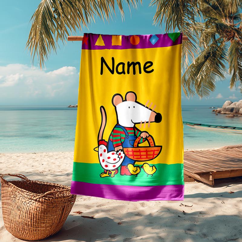 Custom Name Ultra-Soft Beach Towel with Maisy Mouse Theme,Ideal for Pool - Camping, Diving - Perfect Travel Essential, Vibrant Beach Towel.