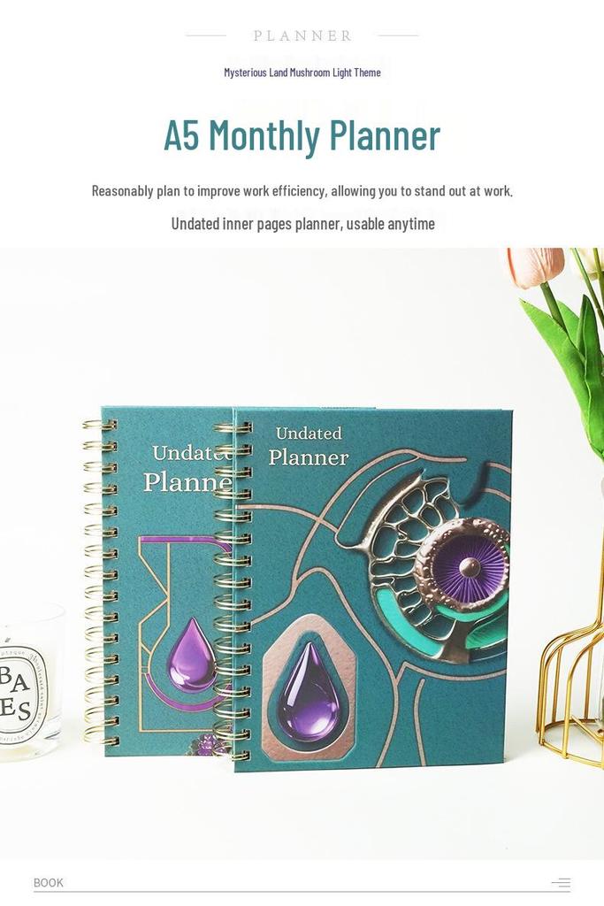 2026 A5 Spiral-Bound Hardcover Planner with Dividers & Full-Color English Calendar