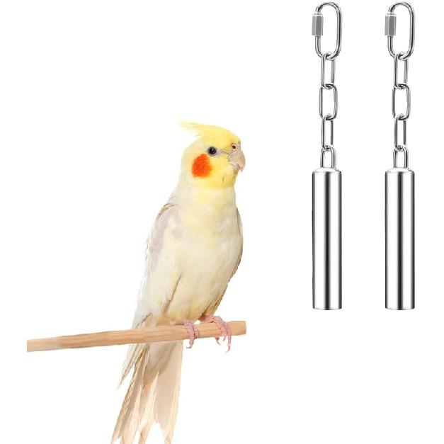 Stainless Steel Bell Toy Bird Cage Hanging Bite Toy for Parrot Parakeet Budgie Cockatiel Conure African Greys (2 PCS-L)