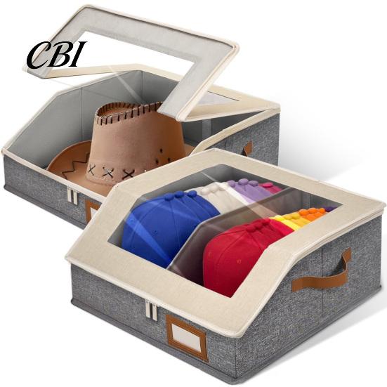 Adjustable Hat Storage with Dividers Organizer, Clear Window Lid Flip Top Access Design, Organizer for Baseball Caps Stackable Partition Box,
